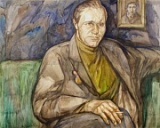 КРУПНЫМ ПЛАНОМ. Попов Иван Петрович (1926-2007). В своем доме (В.М. Шукшин). 1989 г. Бумага, акварель
